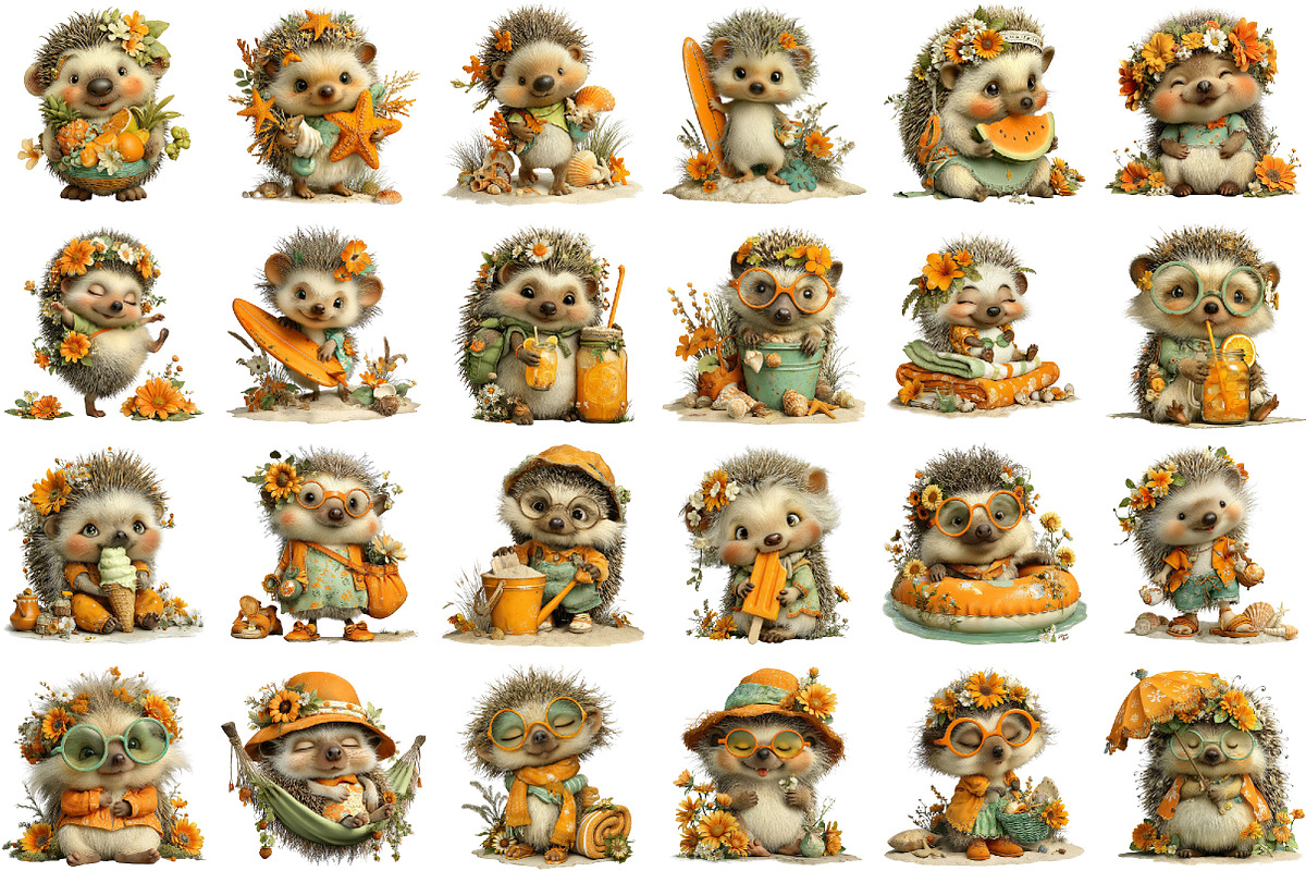 Whimsical Summer Hedgehog Clipart, a Seasonal Illustration by designcity5 (Photo 2 of 5)