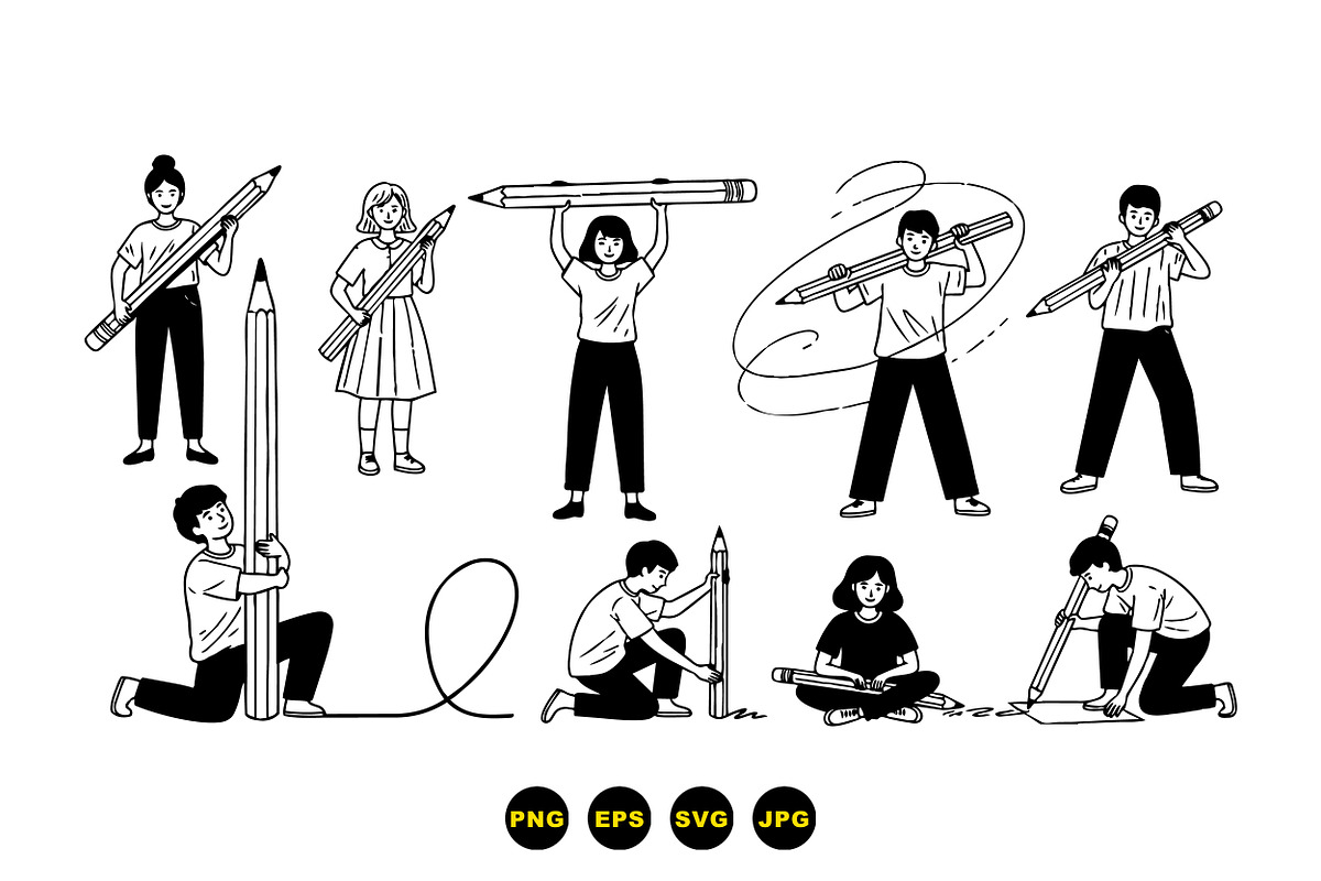 Kids With Giant Pencil SVG Set, an Illustration by designvectx (Photo 3 of 3)