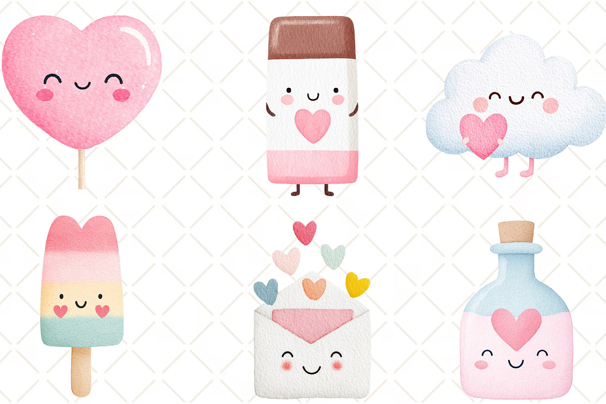 Kawaii Valentines Clipart, an Illustration by Black Bird Studio (Photo 5 of 6)
