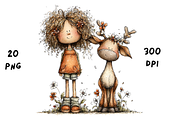 Whimsical Floral Girl & Deer Clipart, an Animal Illustration by GiraffeCreative (Thumbnail 16 of 20)