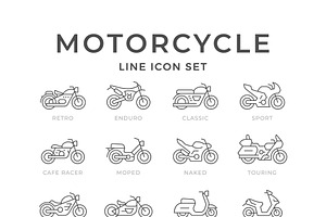 Set line icons of motorcycle, an Outline Icon by motorama