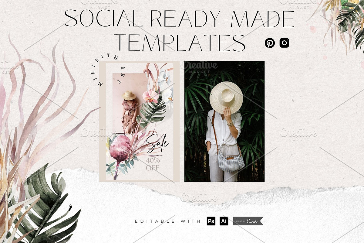 BOHO STYLED TEMPLATES CANVA, a Presentation Template by Alisa Mikibith Art (Photo 2 of 9)