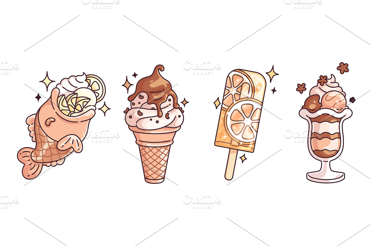 Kawaii ice cream set, a Food Illustration by art PVP - market