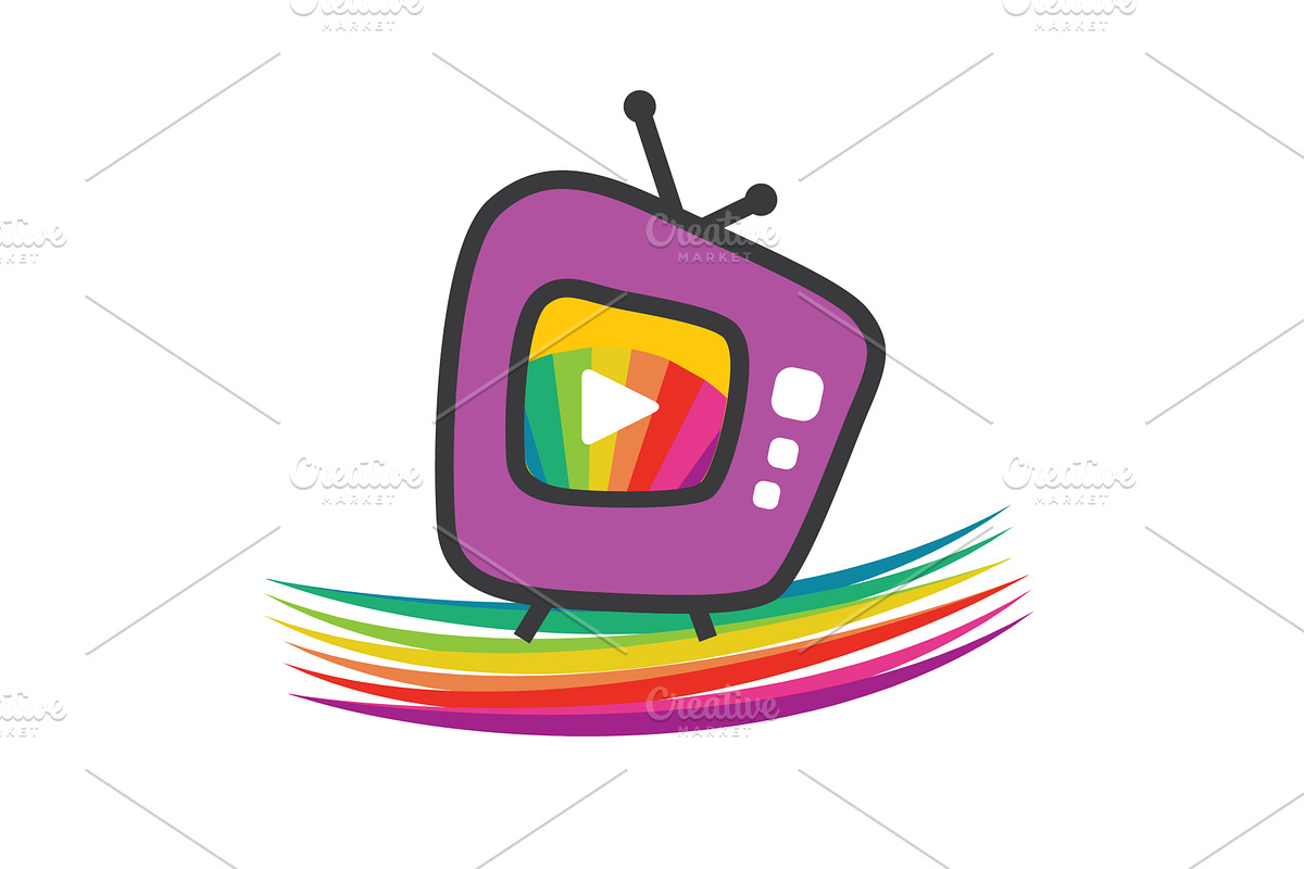 Cartoon rainbow TV logo, an Illustration by LogosDen