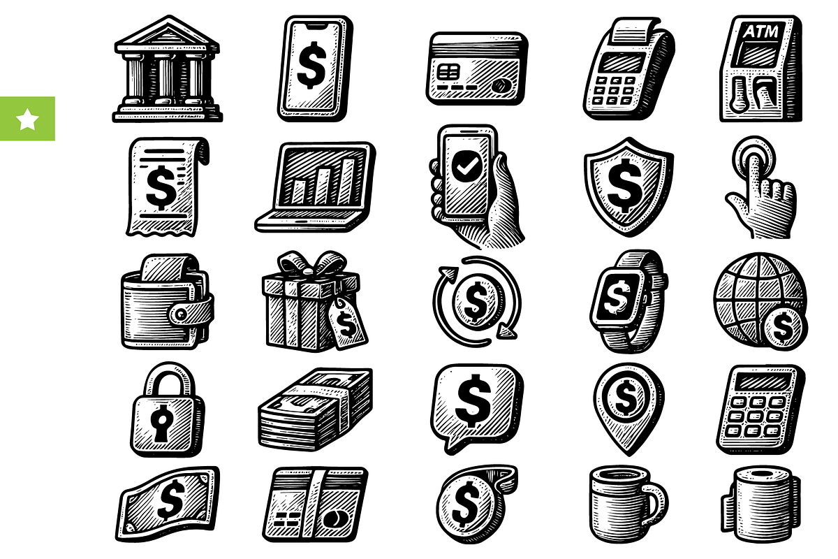 Vintage Finance Banking Icons Set, an Object Graphic by RT Studio (Photo 1 of 4)