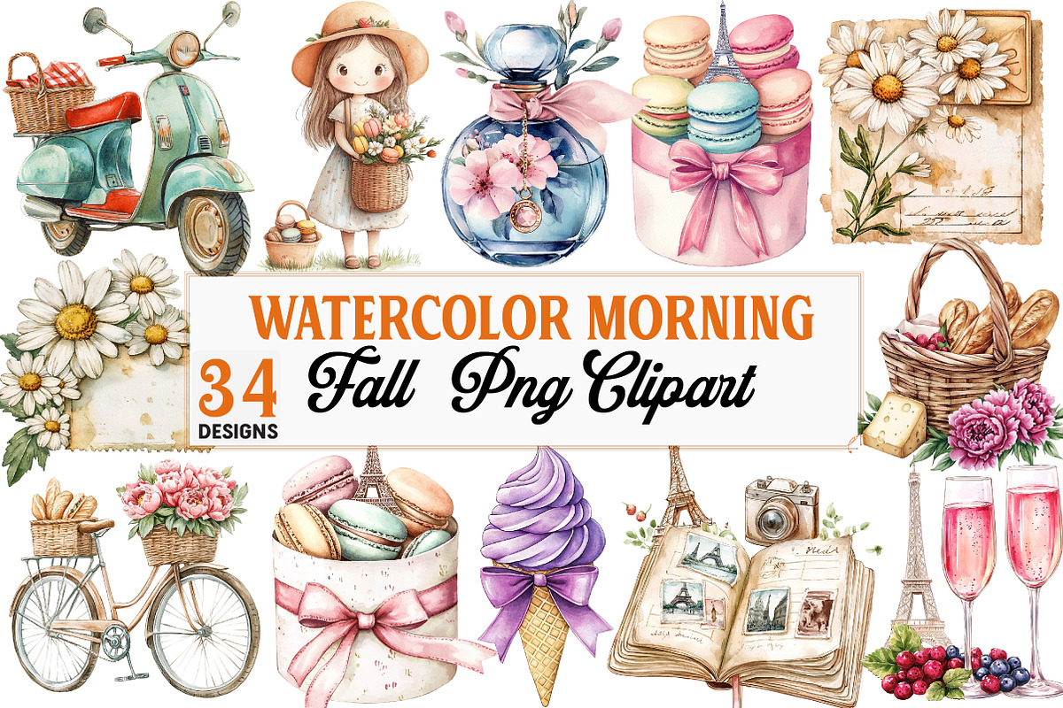 Morning and Fall Clipart, an Illustration by Watercolor design (Photo 1 of 5)