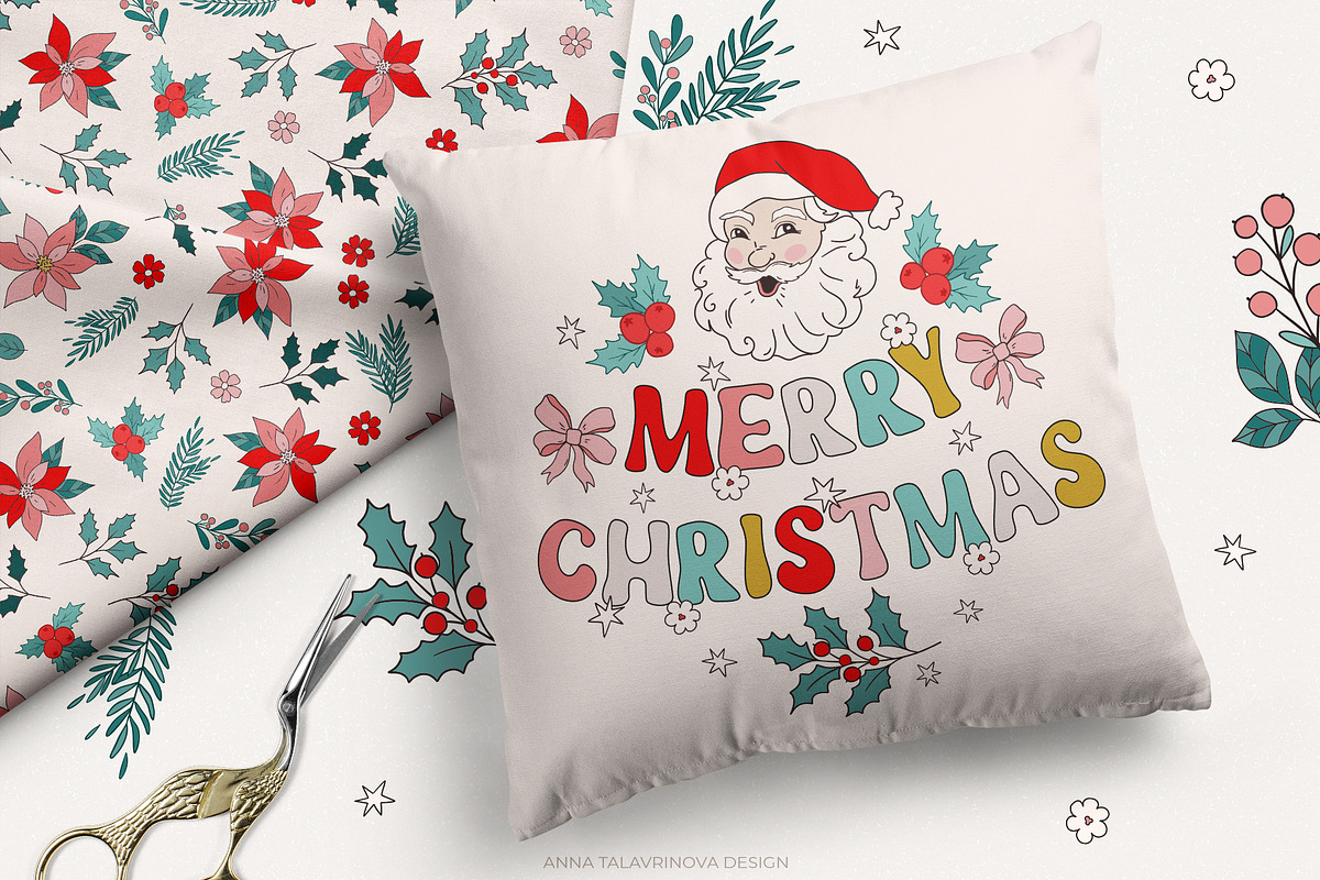 Retro Groovy Christmas, an Illustration by Cozy pattern shop (Photo 4 of 12)