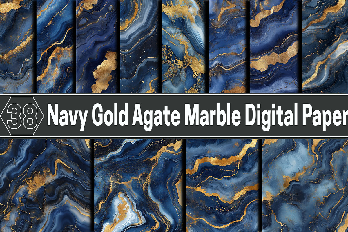 Navy Gold Agate Marble Digital Paper, a Pattern Graphic by SVGArt (Photo 1 of 5)