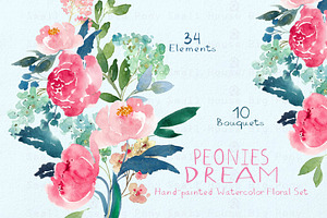 Peonies Dream - Watercolor Floral Se