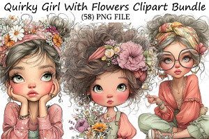 Quirky Girl With Flowers Clipart Bun, an Illustration by DreamPrint404