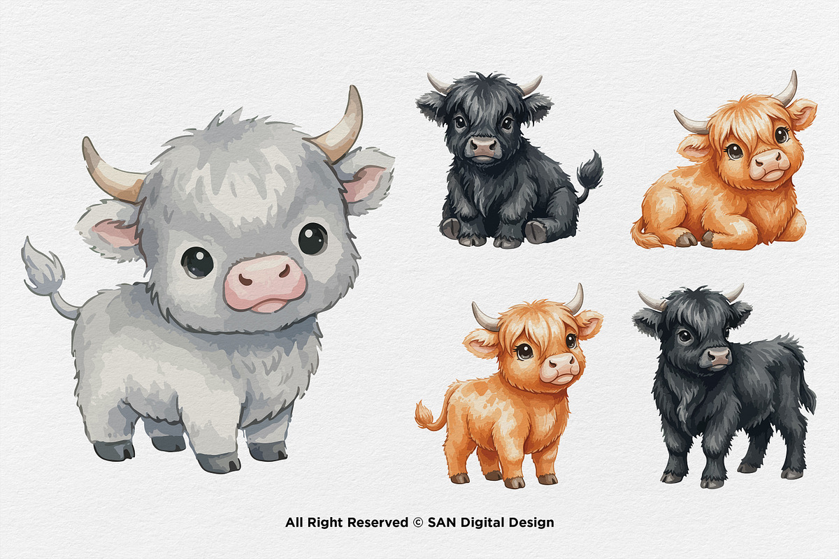 15 Bundle Watercolor Highland Bufalo, an Animal Illustration by Morspective (Photo 5 of 8)