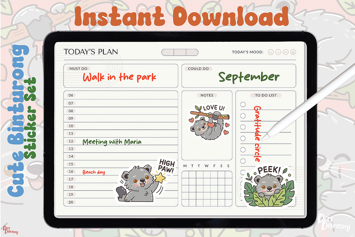 Cute Kawaii Binturong Sticker Set, an Illustration by Dori Debreceni draws (Photo 2 of 4)