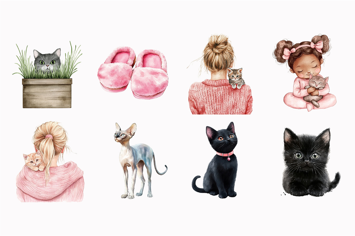 Watercolor Cat Mom Clip Art, an Illustration by Design Market (Photo 4 of 4)