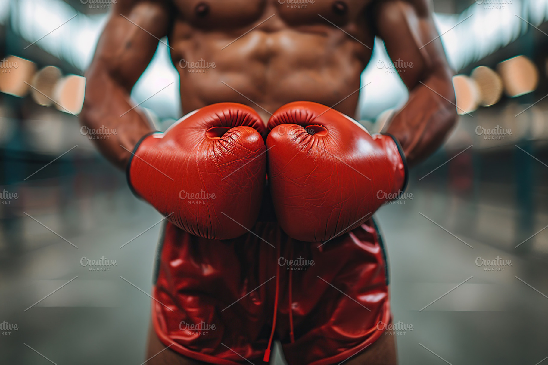 Strong boxer in boxing gloves training in the gym, a Sports & Recreation Photo by AlyaAnd