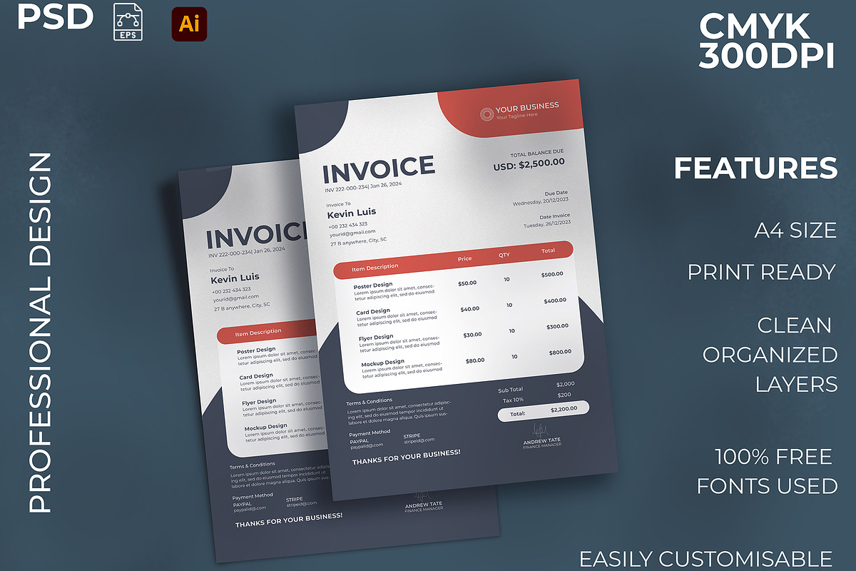 Invoice multipurpose, a Stationery Template by kamalrawat_gd (Photo 1 of 3)