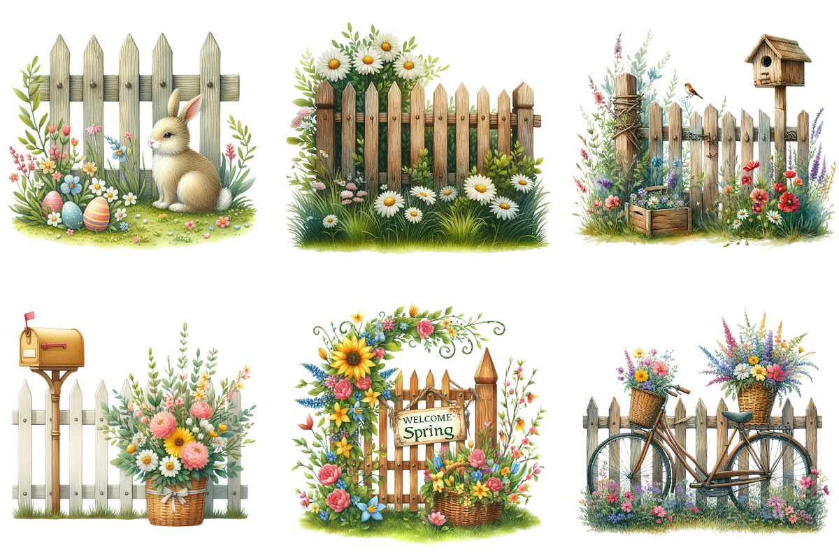 Spring Fences Clipart Bundle, an Illustration by DreamArtGraphic (Photo 2 of 4)