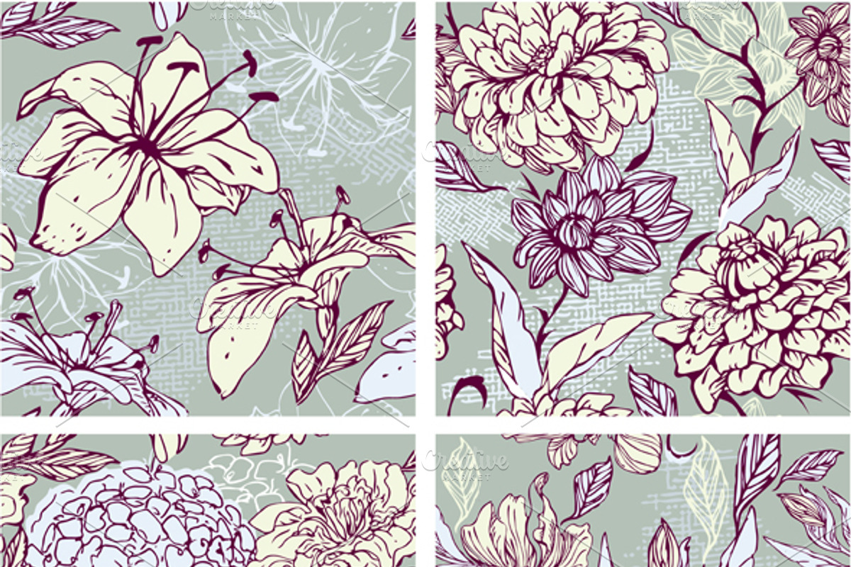 Set of 4 Floral Seamless Patterns preview 2