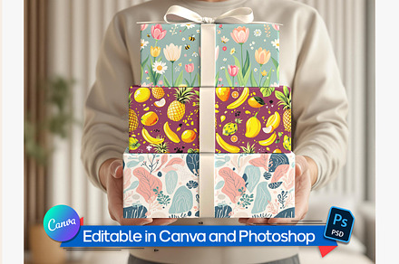 Man holding gift stack mockup, a Packaging Mockup by Rami's Mockups