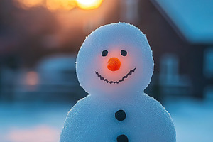 Snowman on modern private house background, a Holiday Photo by AlyaAnd