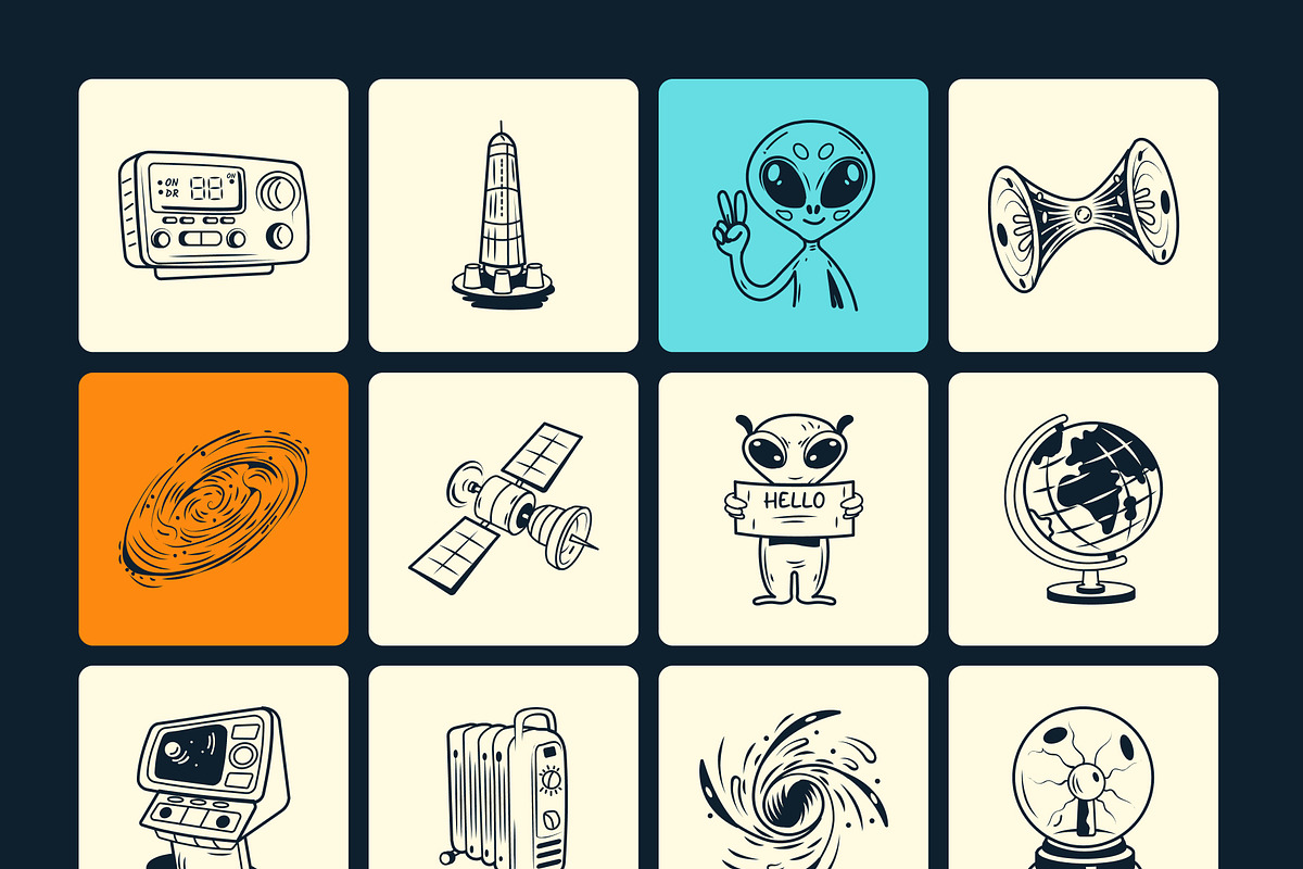 200 Space and Study Doodles, an Outline Icon by Brickclay (Photo 10 of 14)