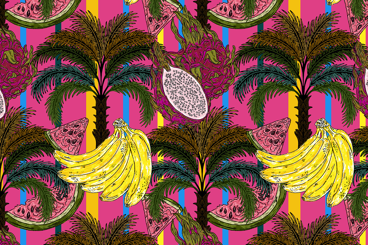 Banana Watermelon Dragon Fruit, a Pattern Graphic by NayaChu (Photo 2 of 9)