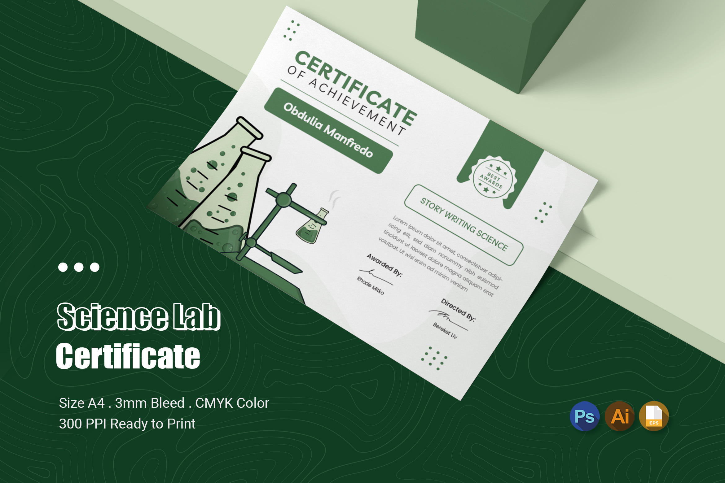 Science Lab Greenie Certificate, a Print Template by Esensifiksi.studio