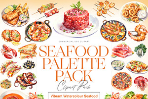 Watercolor Seafood Clipart, Fish PNG