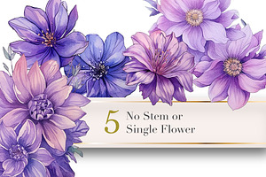 Watercolor Purple Florals Cliparts