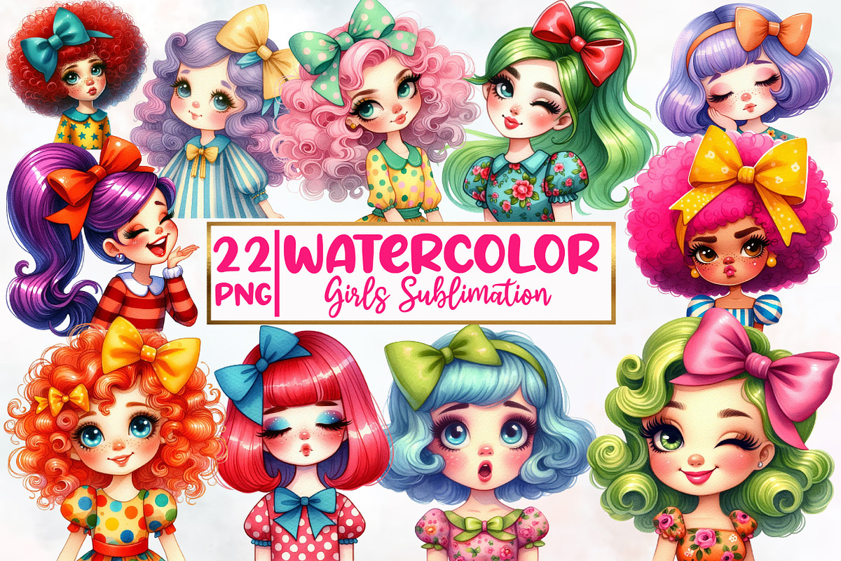Girls Sublimation Clipart Bundle, an Illustration by Designworld (Photo 1 of 6)