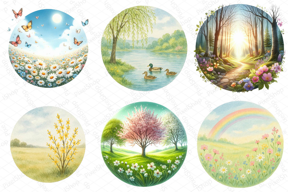 Watercolor Spring Landscapes Round C, an Illustration by DreamPrint404 (Photo 3 of 6)