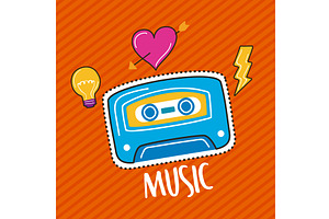 four patches pop art icons, an Object Illustration by studiogstock