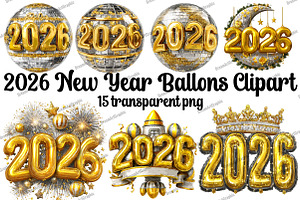 2026 New Year Ballons Clipart, an Illustration by DreamArtGraphic
