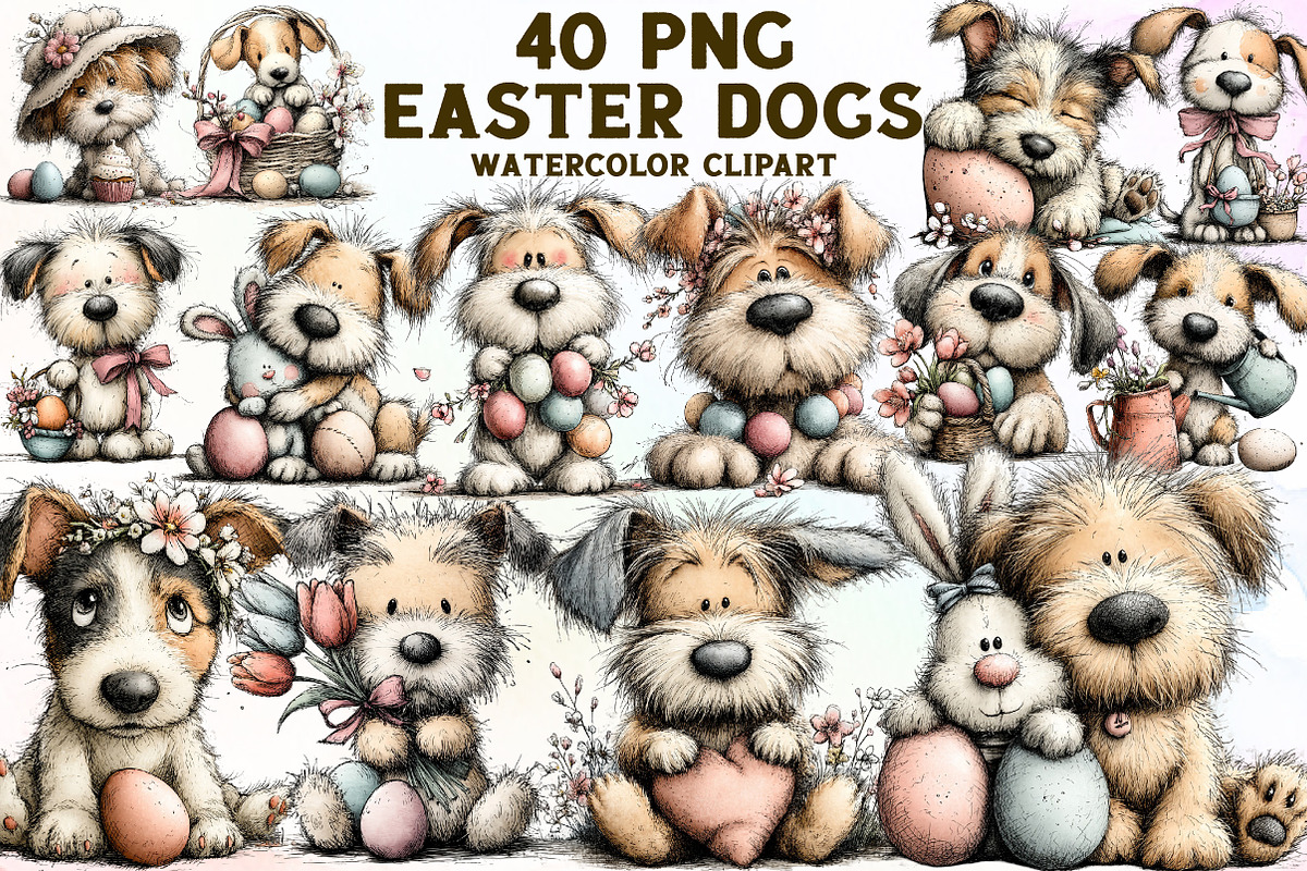 Whimsical Easter Dogs Clipart, an Illustration by Sublimation Artist (Photo 1 of 7)