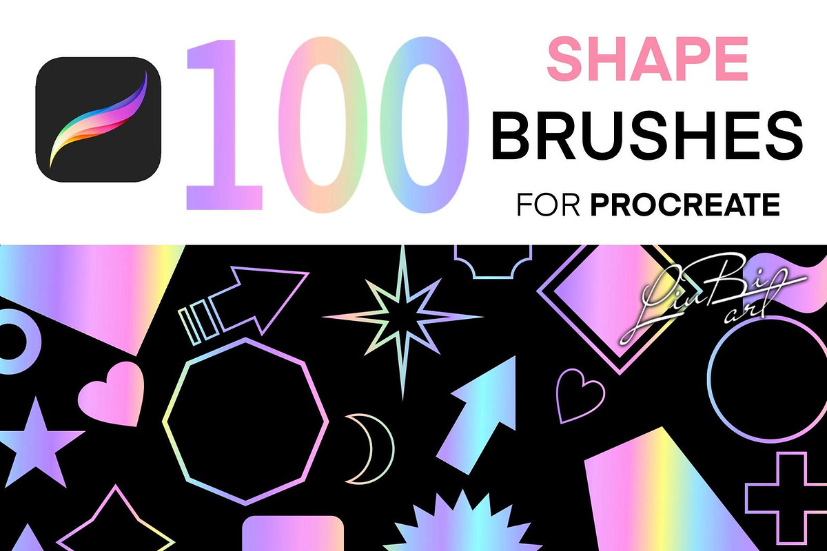 100 Procreate Geometric Brushes Set, a Shape Add-On by LiuBi Art (Photo 1 of 4)