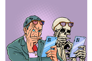 Pop Art Retro A man and a skeleton, a Technology Illustration by studiostoks
