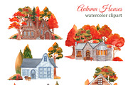 Watercolor autumn houses clipart, an Illustration by s.yanyeva (Thumbnail 2 of 6)