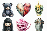 Watercolor Cartoon Goth Clipart, an Illustration by Craft Nest (Thumbnail 2 of 6)