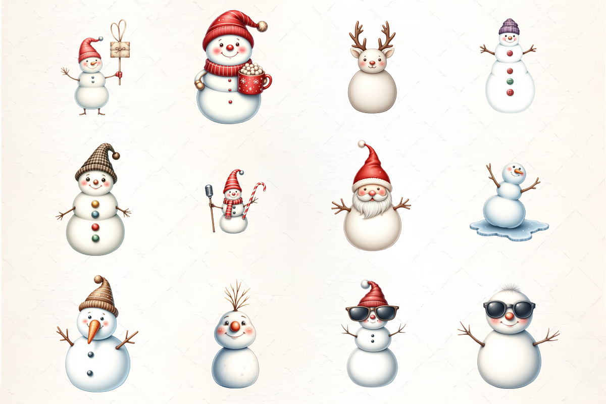 Funny Christmas Snowman Clipart, an Illustration by CrexoraLab (Photo 1 of 5)