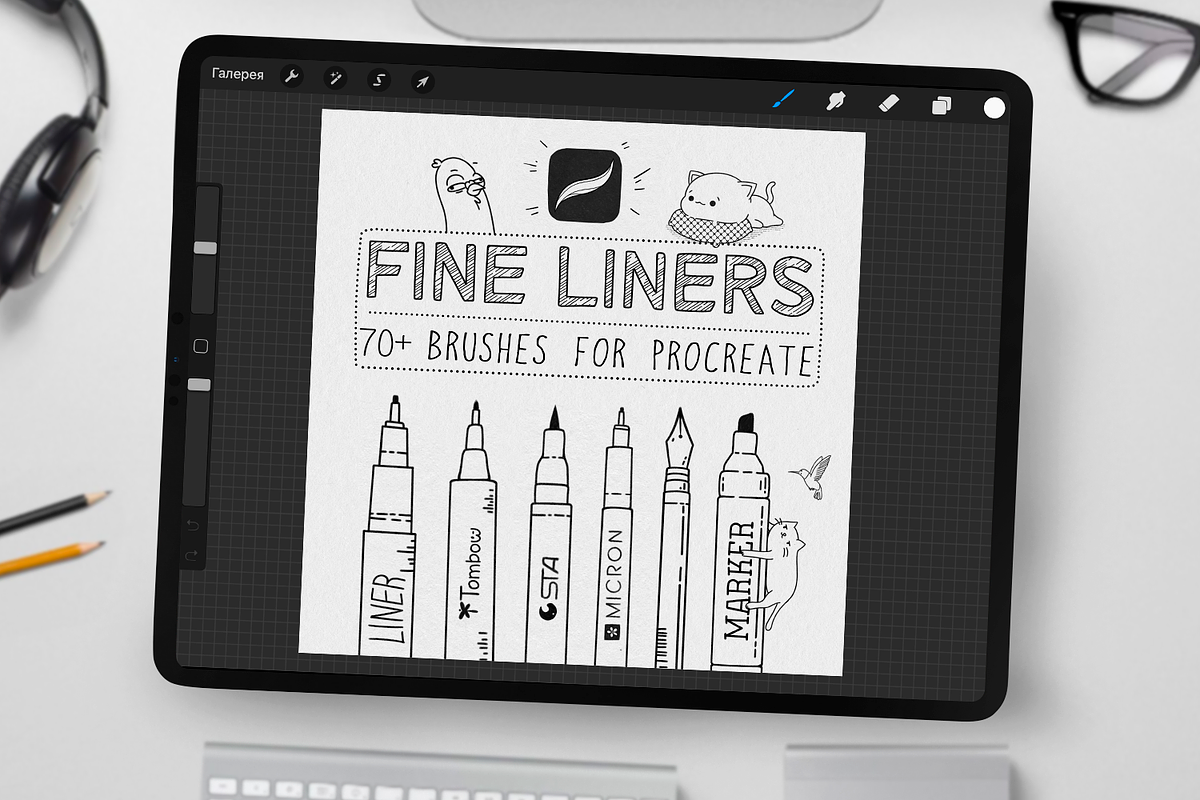 Fine Liner Brushes for Procreate, a Brush Add-On by Disyukov (Photo 1 of 7)