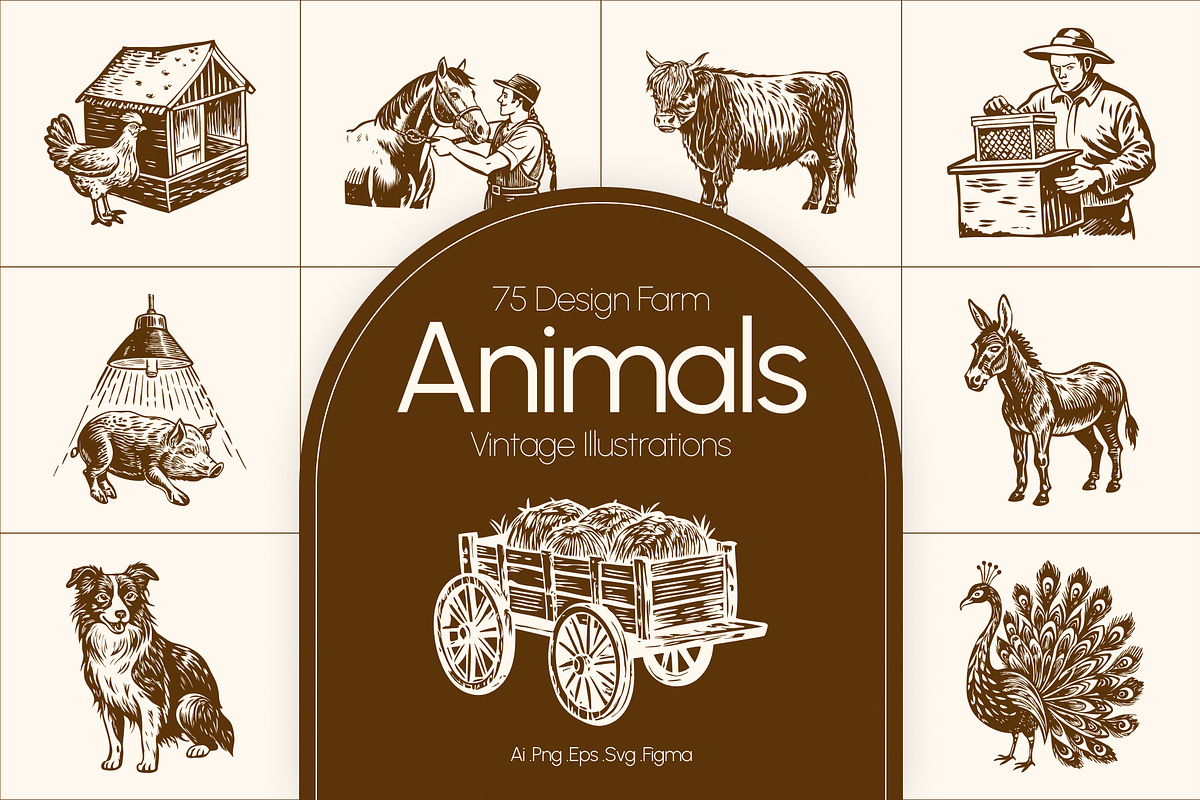 Vintage Farm Animals Illustration, an Animal Illustration by Prosymbols (Photo 1 of 8)