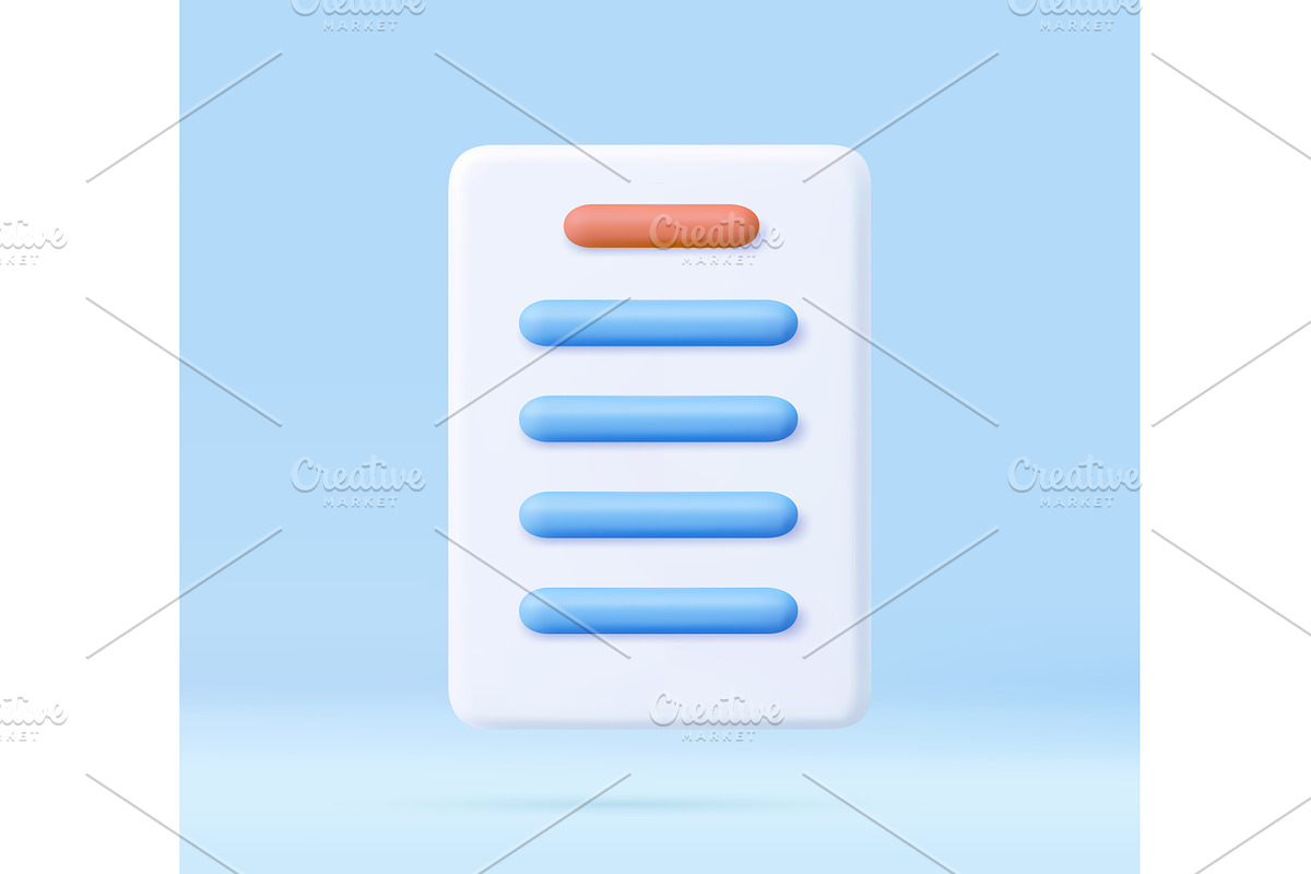 3D minimal document or text list, an Object Illustration by ModVector