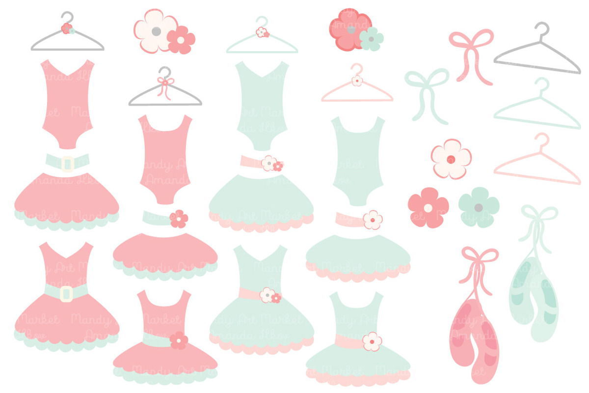 Mint & Coral Ballet Tutus Clipart, an Illustration by Amanda Ilkov (Photo 2 of 2)
