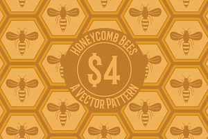 Honeycomb Bees Seamless Pattern