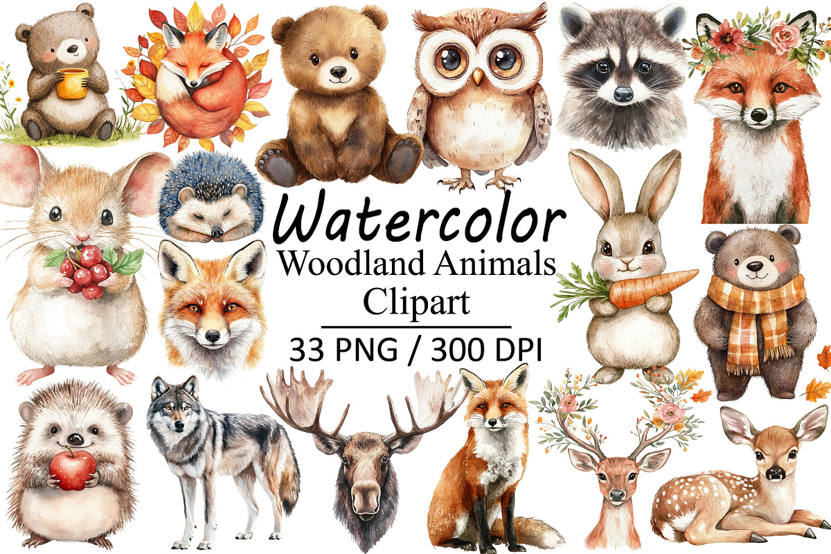 Watercolor Woodland Animals, an Illustration by Design Market (Photo 1 of 3)