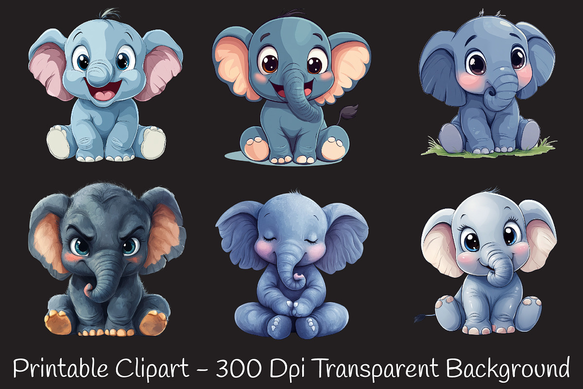 Baby Elephant with Emotion Clipart B, an Illustration by RobertsArt (Photo 5 of 7)