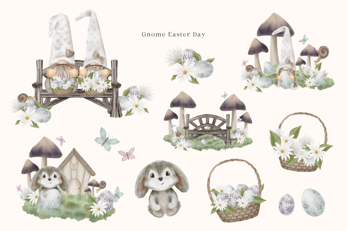 Gnome Easter & Mushroom Watercolor, an Illustration by Balada Digital Art (Photo 2 of 11)