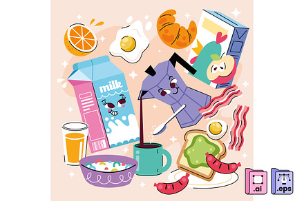 Hand-drawn Kitschy Retro Breakfast