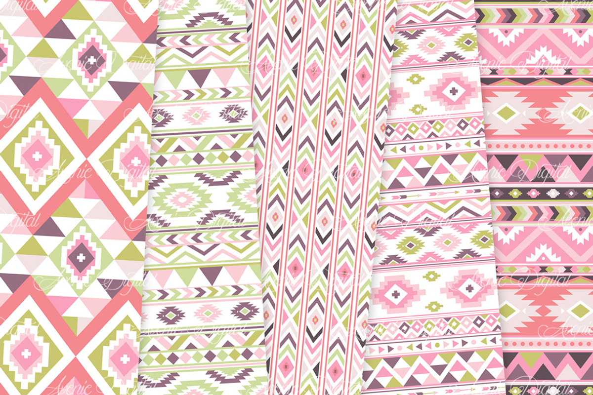 Pink and Green Aztec Digital Paper, a Texture Graphic by Avenie Digital (Photo 4 of 4)