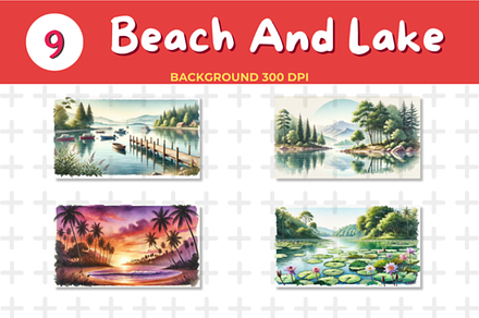 Watercolor Beach & Lake Scene Backg