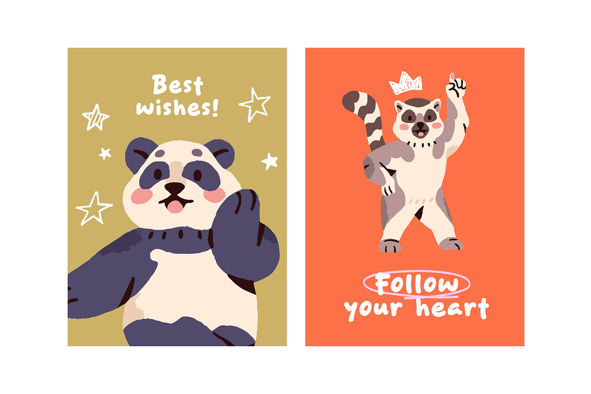 Funny animals dancing set, cards, an Animal Illustration by PaperTrident (Photo 9 of 13)